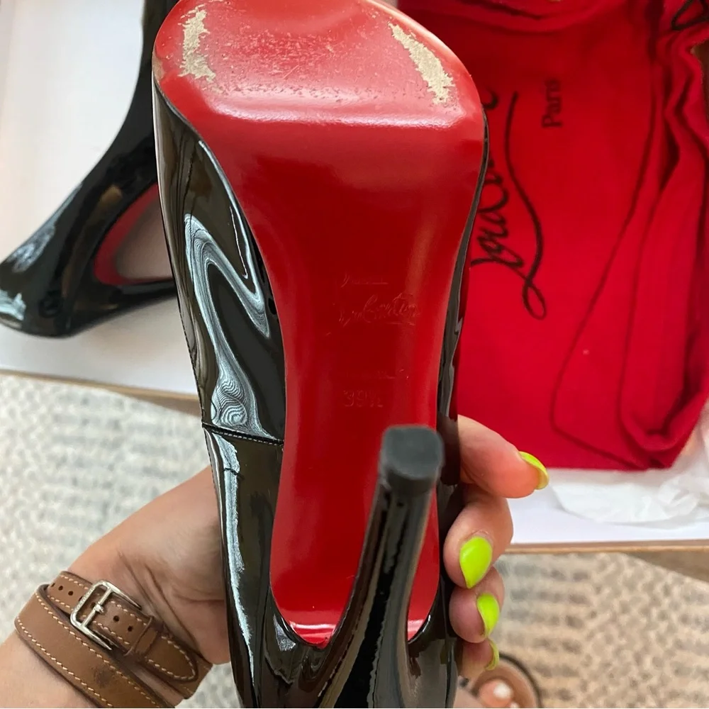 Christian Louboutin Vendome 120 Patent Leather Pumps EU 39.5 Black Red Sole - Picture 9 of 11